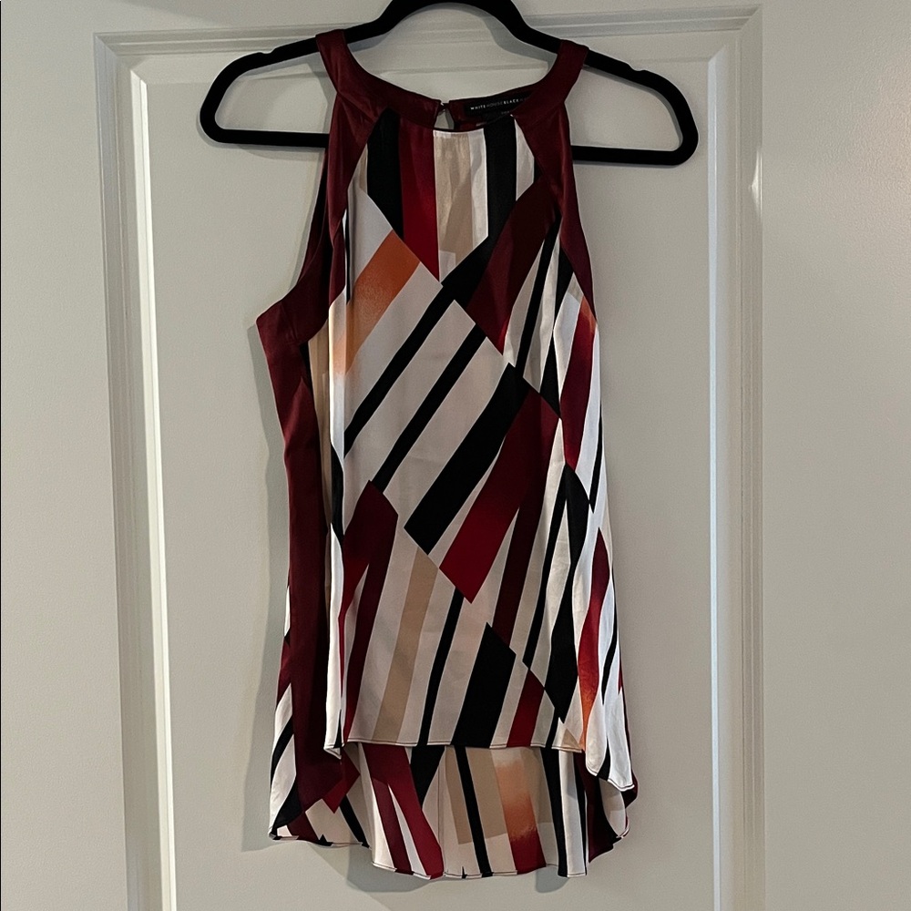 White House Black Market Silk Top with Red and Black Stripes